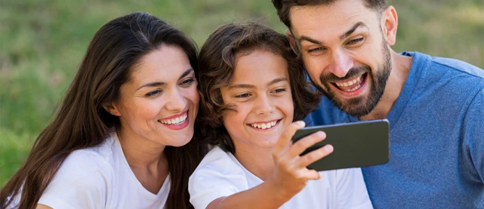happy family take selfie